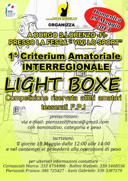 1° Criterium interregionale di Light Boxe: Domenica 19 maggio a Borgo San Lorenzo (FI)