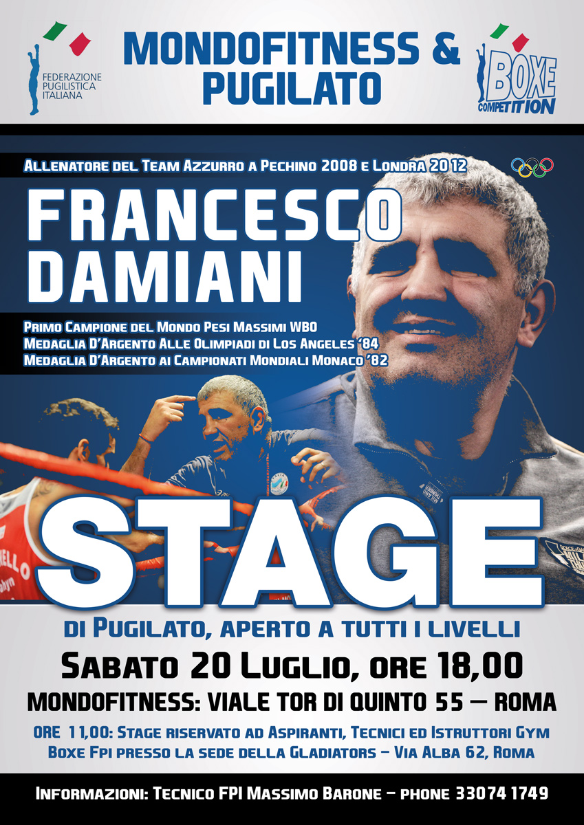 Boxe Competition-Gym Boxe FPI Area  a Mondofitness: Sabato 20 Luglio Stage con Francesco Damiani 
