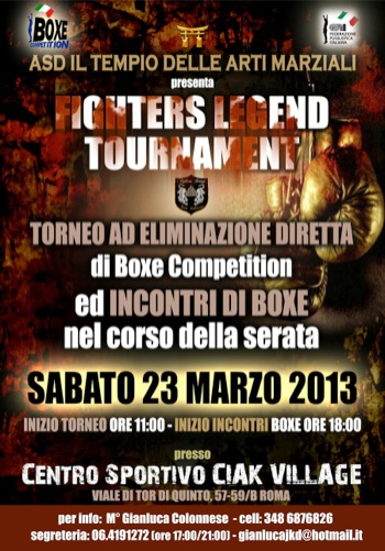BOXE COMPETITION: il 23 marzo a Roma il 1° FIGTHERS LEGEND TOURNAMENT