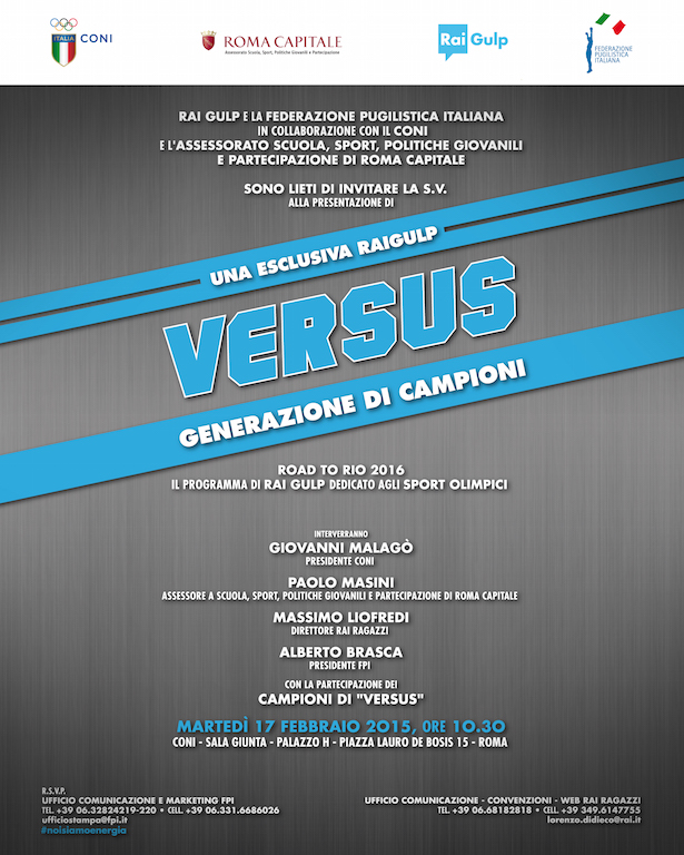 #RoadtoRio2016 #Versus #noisiamoenergia - il 17 Febbraio a Roma la presentazione di Versus Generazione di Campioni Programma RaiGulp (2)