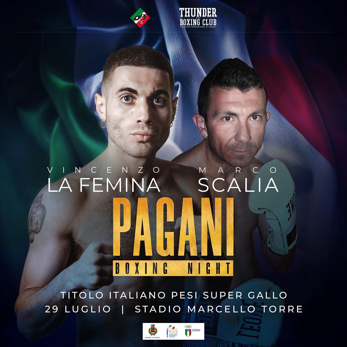 Pagani Boxing Night: il 29 luglio la sfida per l'Italiano dei Supergallo tra LaFemina e Scalia 