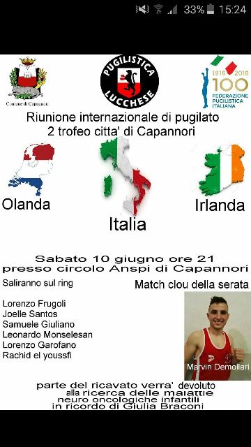 Sabato 10 Giugno la grande Boxe torna a Capannori per la seconda edizione del Trofeo  Città di Capannori 