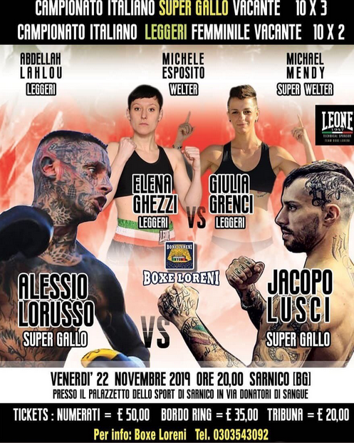 22/11/2019 a Sarnico: Grande serata di Boxe con due titoli tricolore in Palio - INFOTICKET 