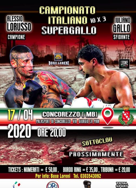 Il 17 Aprile a Concorezzo (MB) LoRusso vs Gallo per il Titolo Italiano Supergallo