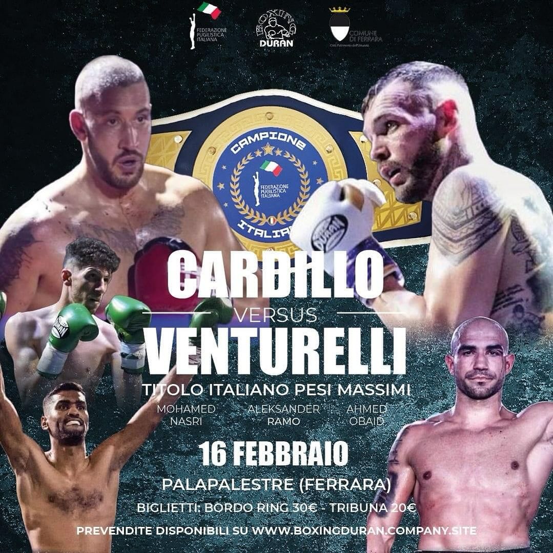 Il 16 febbraio a Ferrara Cardillo vs Venturelli per la CINTURA ITALIANA DEI Massimi