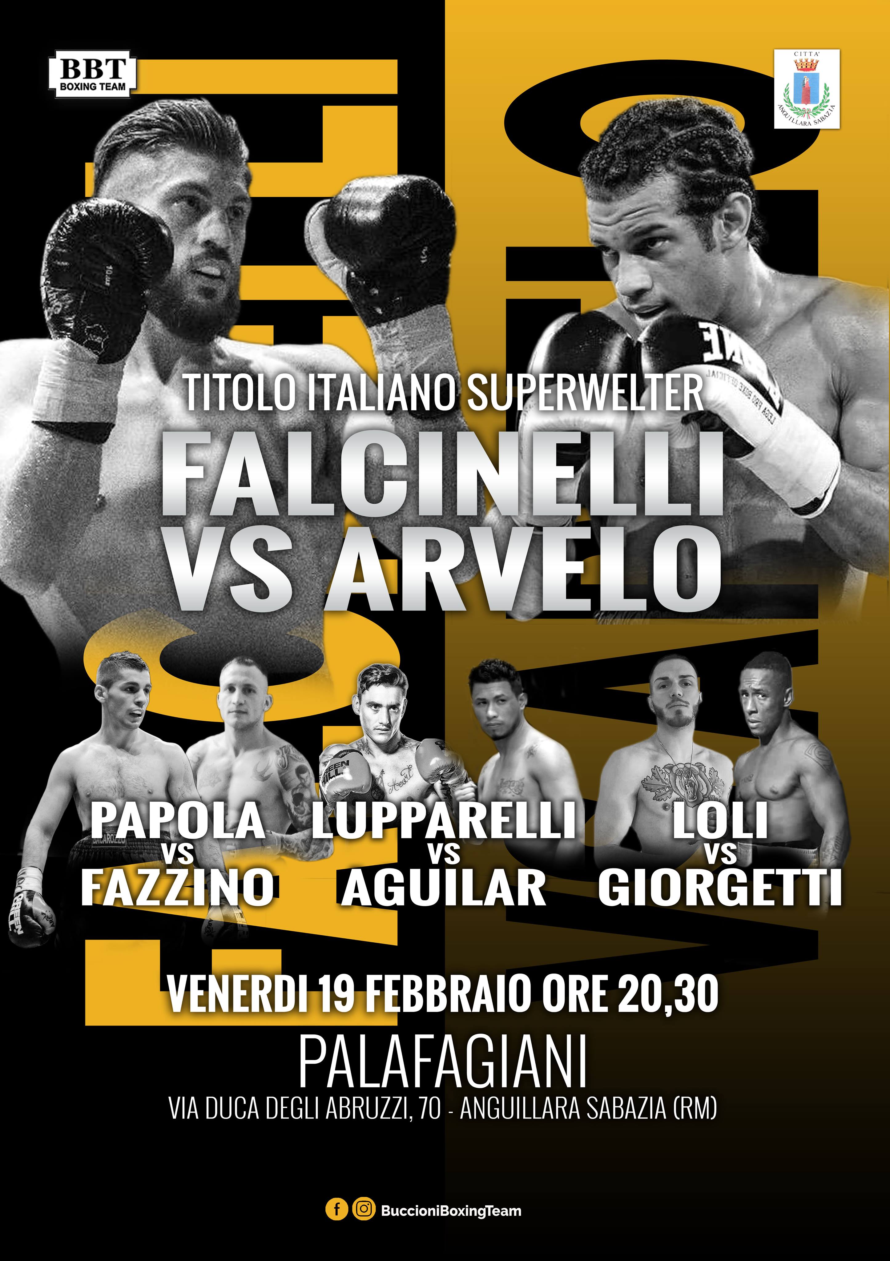 Il 19 Febbraio ad Anguillara Falcinelli vs Segura per il Titolo Italiano Superwelter - Diretta RaiSport H 23