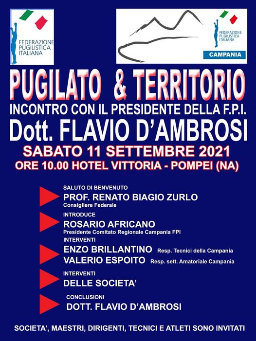 l'11 Settembre da Pompei (NA) il via agli incontri del Presidente FPI d'Ambrosi con tutti i CR FPI d'Italia