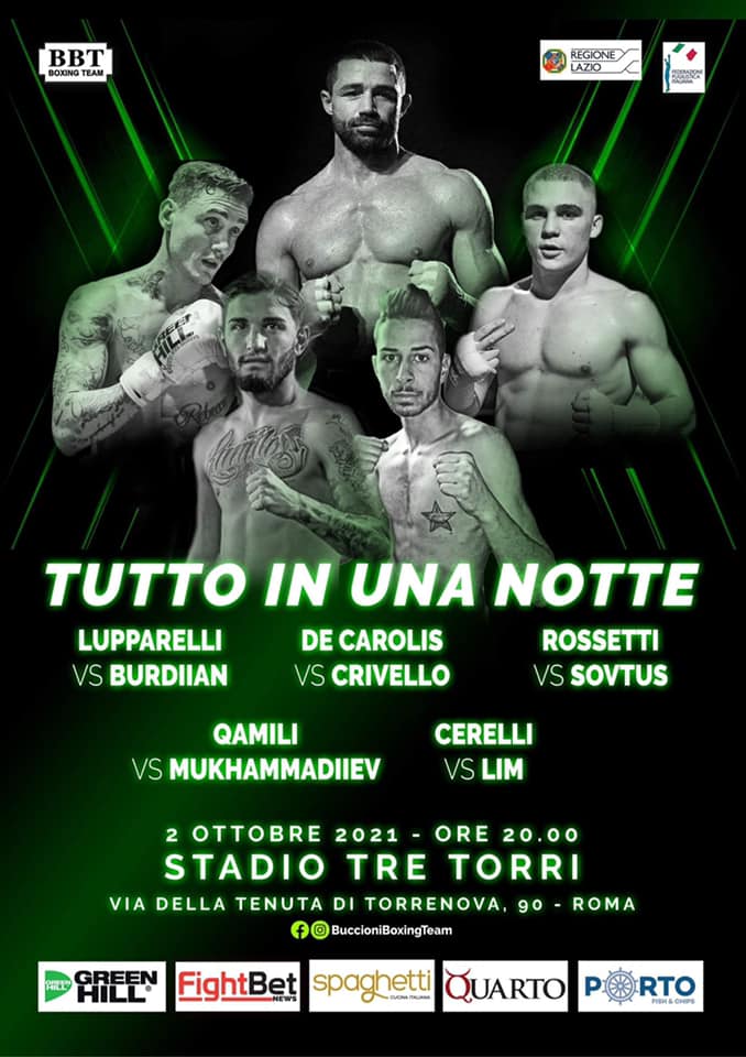 Il programma della riunione BBT del 2 ottobre a Roma - Main Event De Carolis vs Crivello 