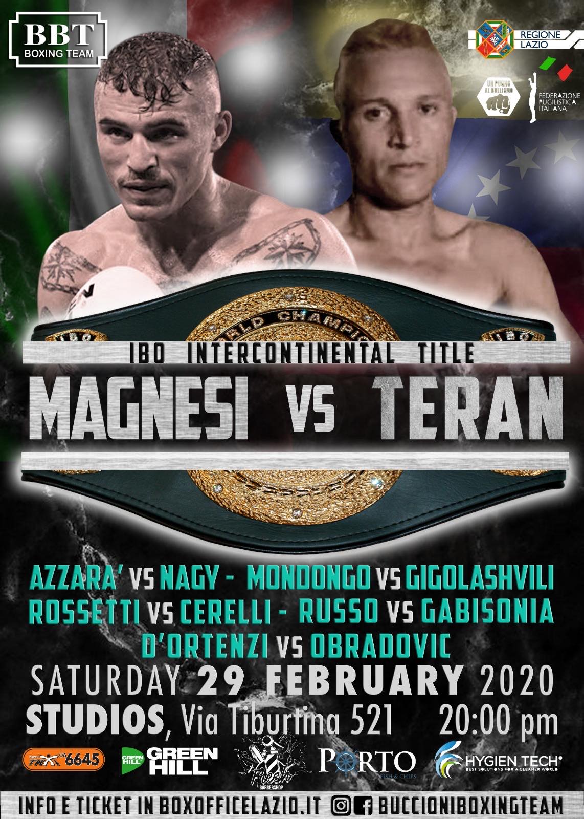 Il 29 Febbraio a Roma Magnesi vs Teran per il Titolo Int. IBO Superpiuma - INFO TICKET