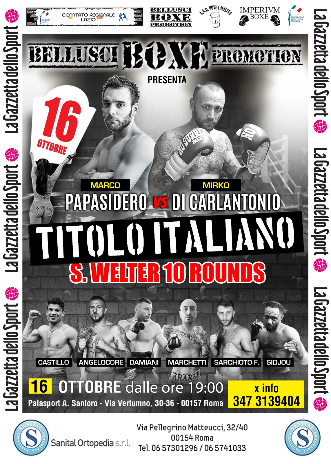Il 16 ottobre a Roma Papasidero vs Di Carlantonio per il Titolo Italiano Superwelter - Diretta Gazzetta.it - Youtube FPIOfficialChannel 