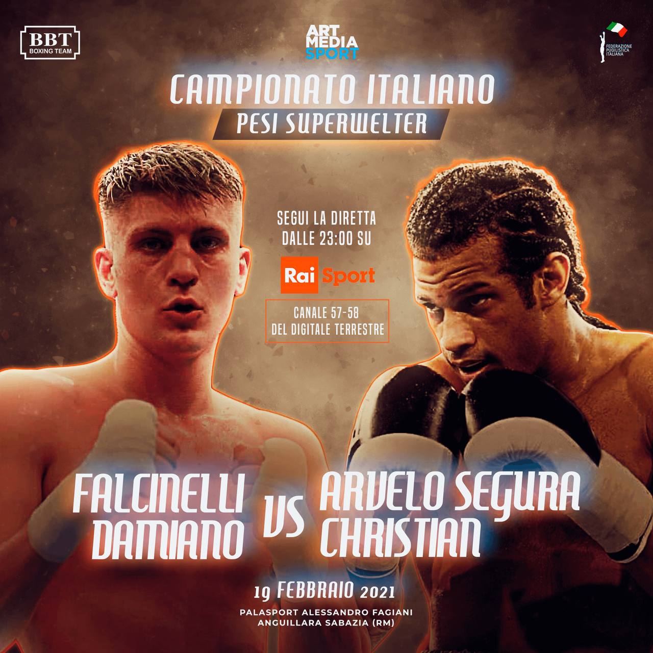 Il 19 Febbraio ad Anguillara Falcinelli vs Segura per la Cintura Italiana Superwelter - Diretta RaiSport H 23