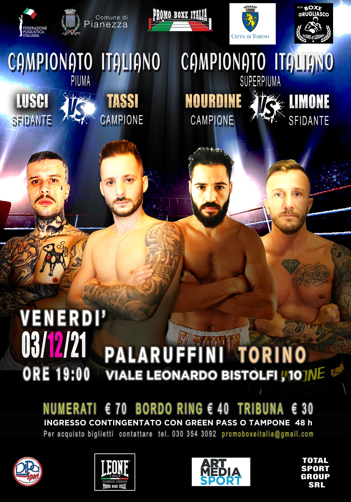 Il 3 dicembre pv la Torino Boxing Night con due Titoli Italiani in programma 