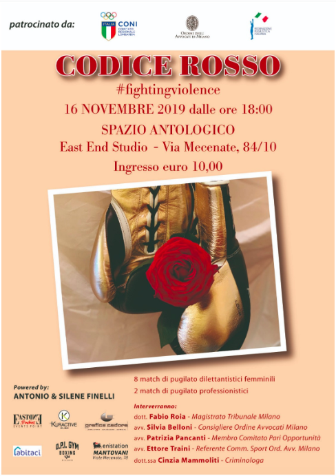 Codice Rosso #fightingviolence - il 16 Novembre a Milano serata di Boxe e Contro la Violenza sulle donne 