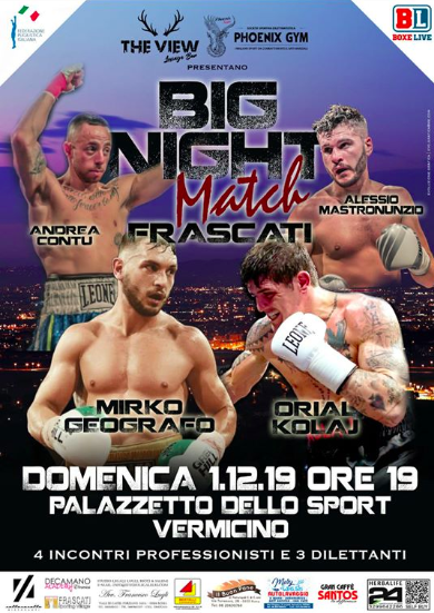 Nella Frascati Boxing Night vincono Contu, Mastronunzio, Geografo e Kolaj