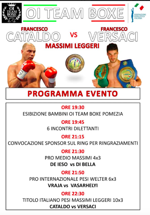 Venerdì 24 gennaio a Pomezia Cataldo vs Versaci per il Titolo Italiano Cruiser #ProBoxe 