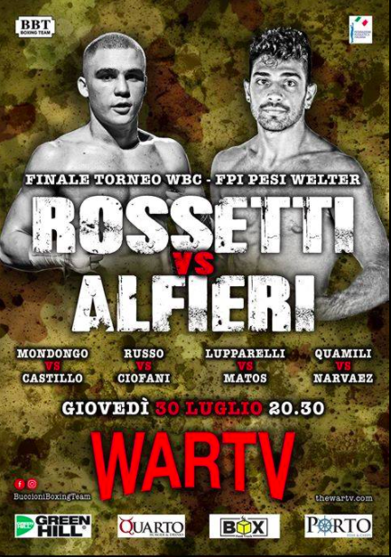 Il 30 Luglio pv a Roma la Finale Welter 2° Trofeo Cinture Rossetti vs Alfieri - PROGRAMMA UFFICIALE
