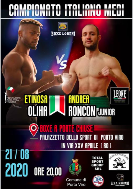 Il 21 agosto a Porto Viro Etinosa vs Roncon per il titolo Italiano Medi - Locandina Ufficiale 