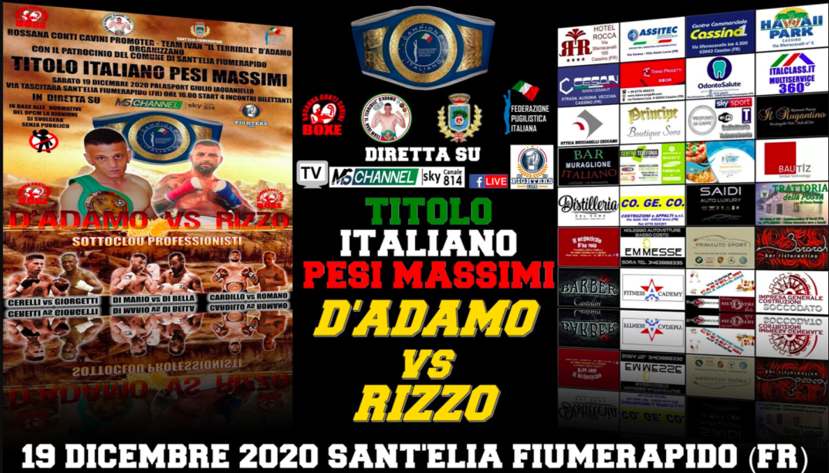 Il 19 Dicembre a Cassino D'Adamo vs Rizzo per il Titolo Italiano Massimi - INFO TV Streaming 