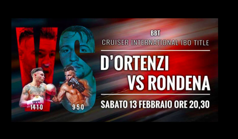 Sabato 13 Febbraio la Sfida D'Ortenzi vs Rondena per l'IBO Int. Cruiser - INFO LIVESTREAMING 