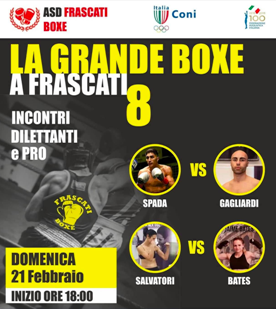 Domenica 21 Febbraio Boxe Pro a Frascati 