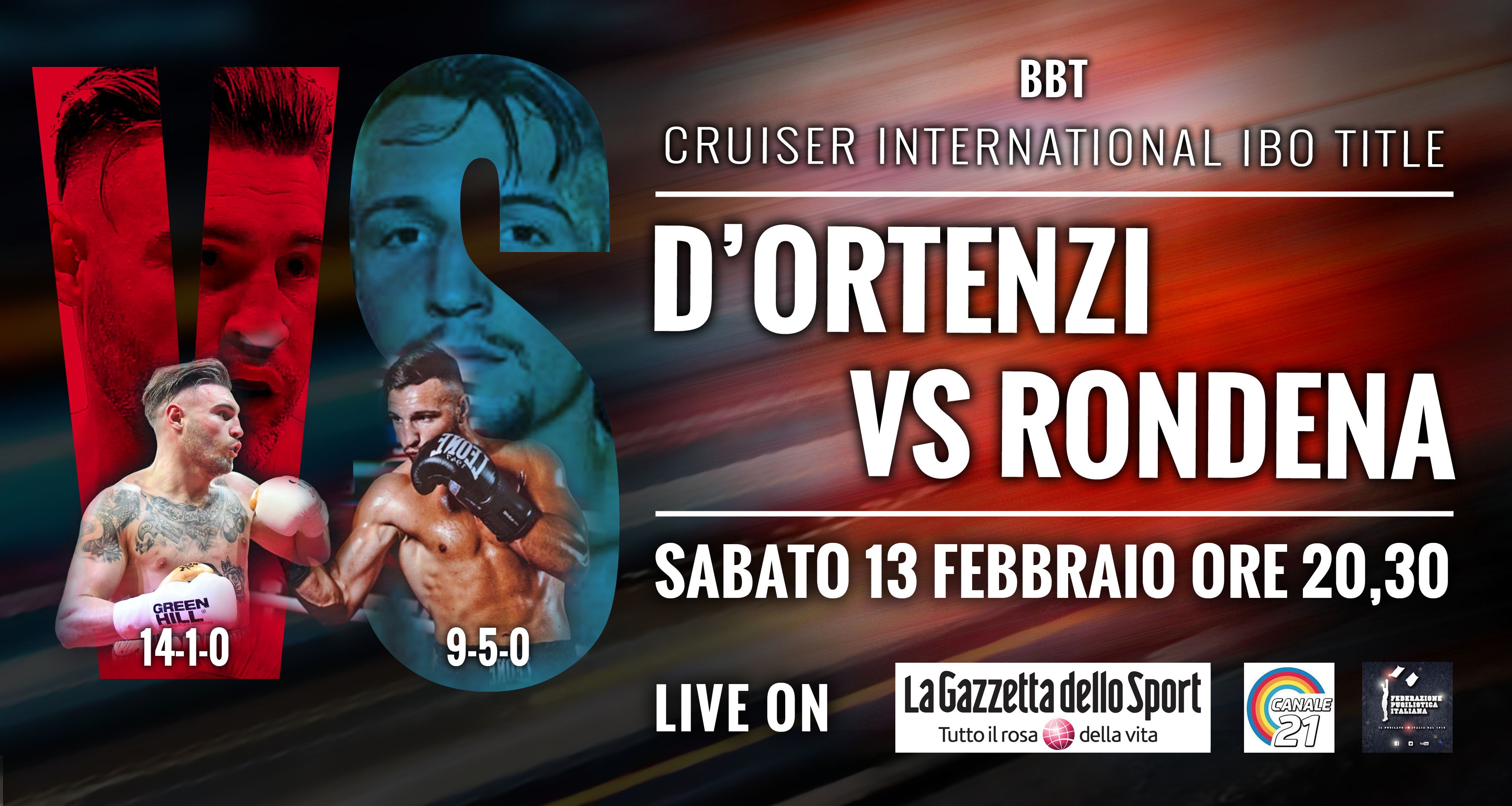 Sabato 13 Febbraio la Sfida D'Ortenzi vs Rondena per l'IBO Int. Cruiser - INTERVISTA DOPPIA DI GAZZETTA.IT 