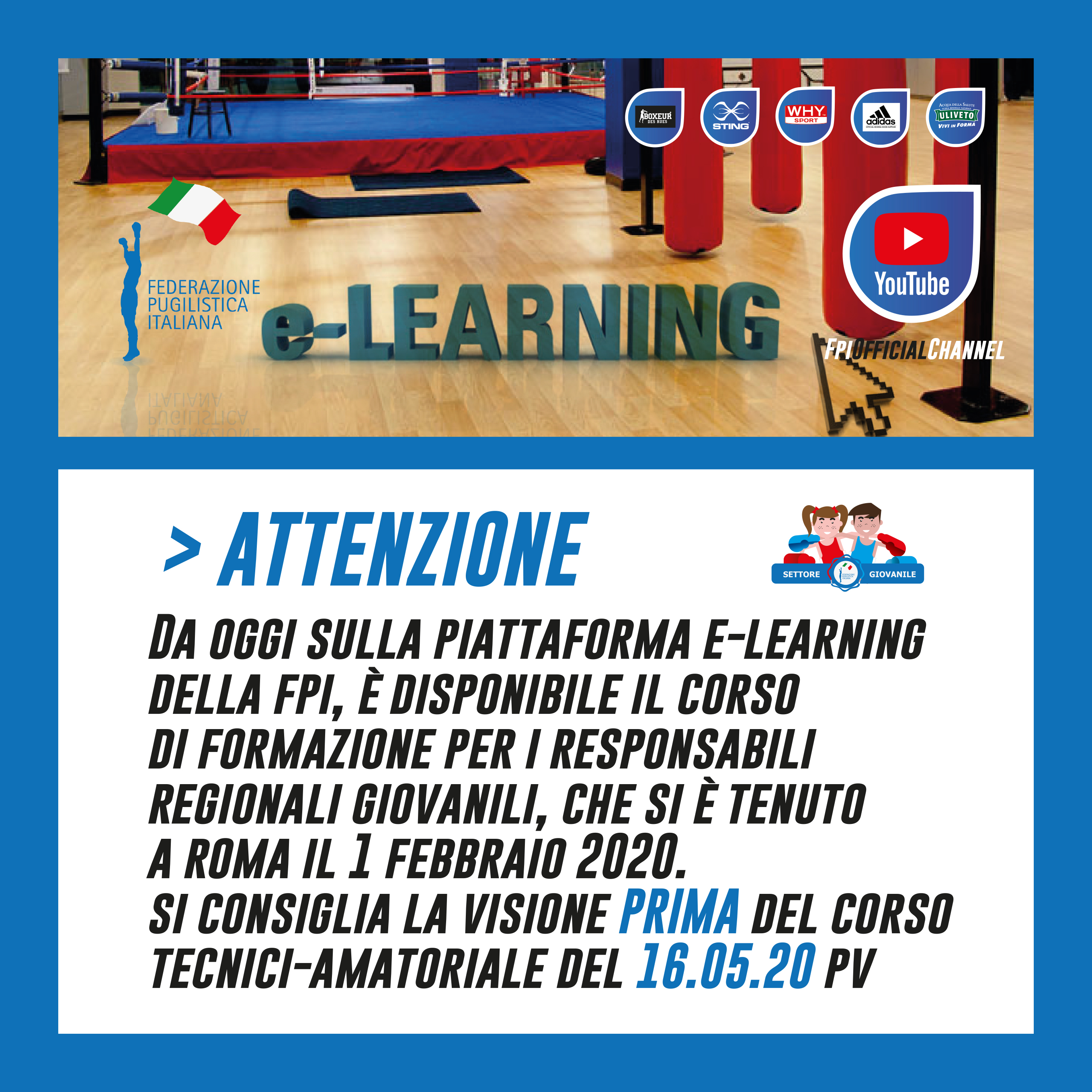 Domani (16/5 H 10) Il Corso E-Learning "Sparring IO + Contenuti Attività AMATORIALE" 