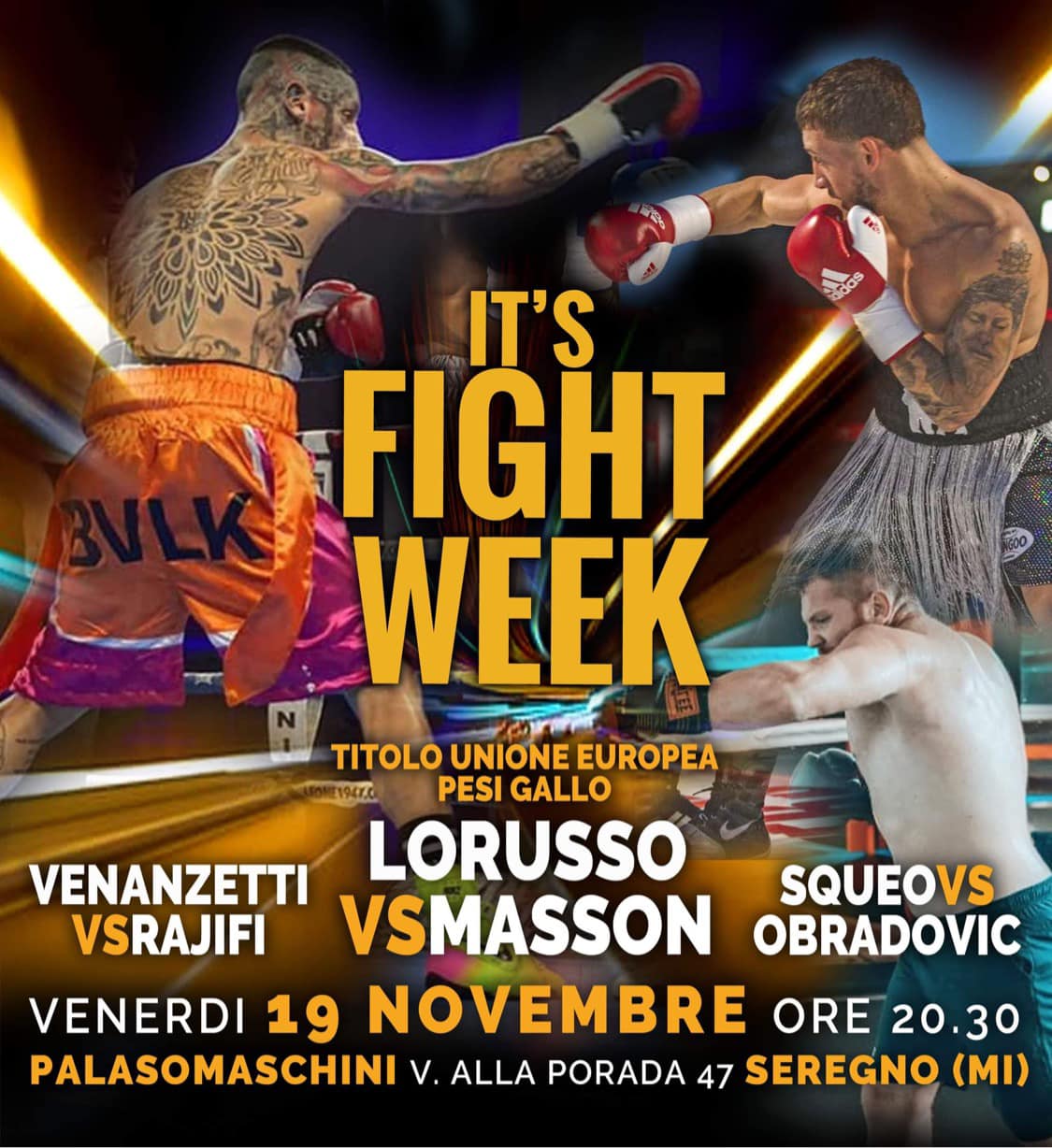 Seregno Boxing Night: Il 19 Novembre LoRusso vs Masson per l'UE dei Gallo 