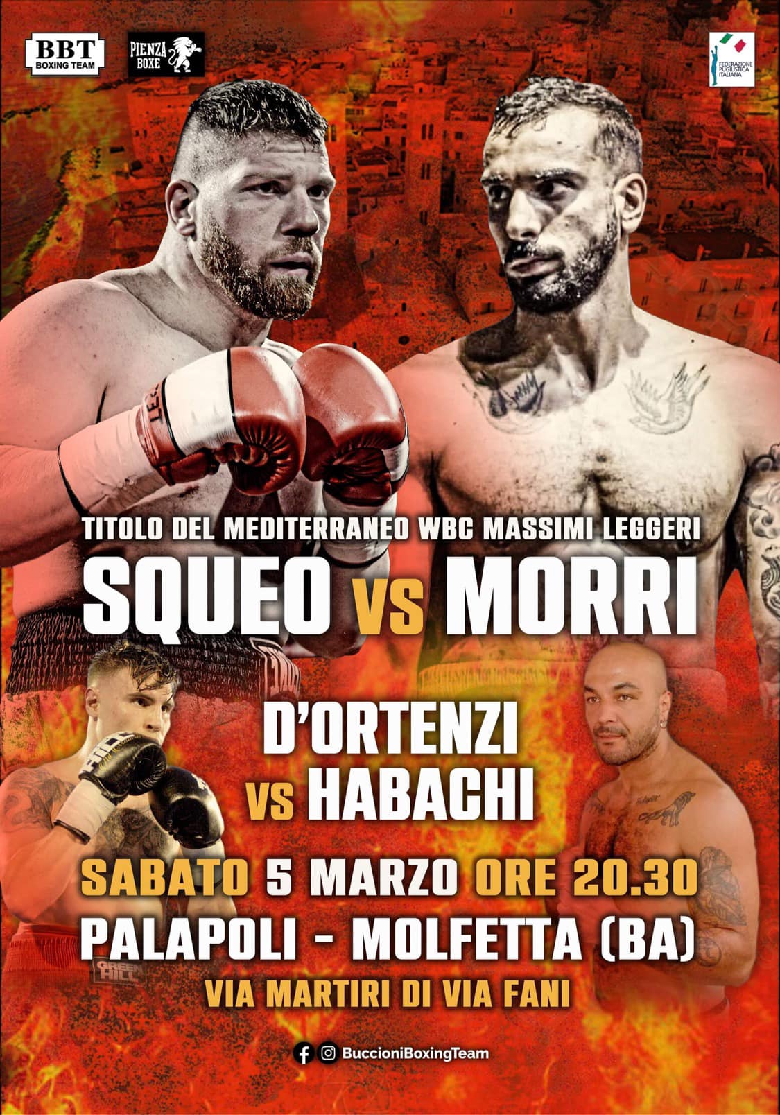 Il 5 marzo a Molfetta Squeo vs Morri per il Mediterraneo WBC Cruiser 