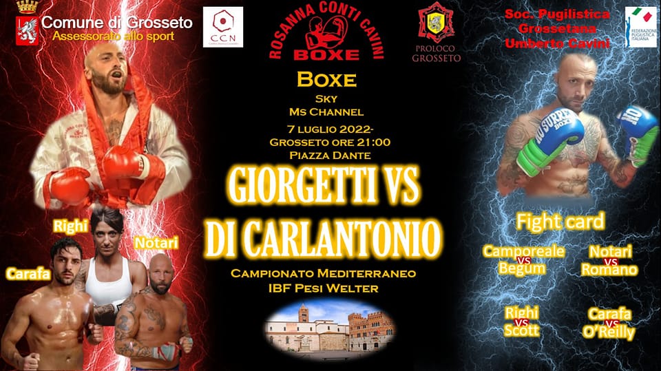 Il 7 Luglio a Grosseto Giorgetti vs Di Carlantonio per l'IBF Mediterraneo Welter - INFO SOTTOCLOU