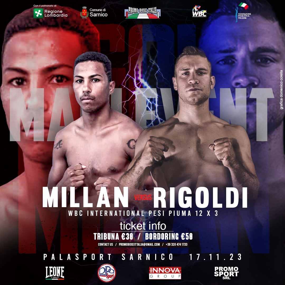 Il 17 novembre p.v. a Sarnico Rigoldi VS Milan per il WBC Internazionale PIUMA - RICCO SOTTOCLOU NELLA SERATA PROMOBOXE