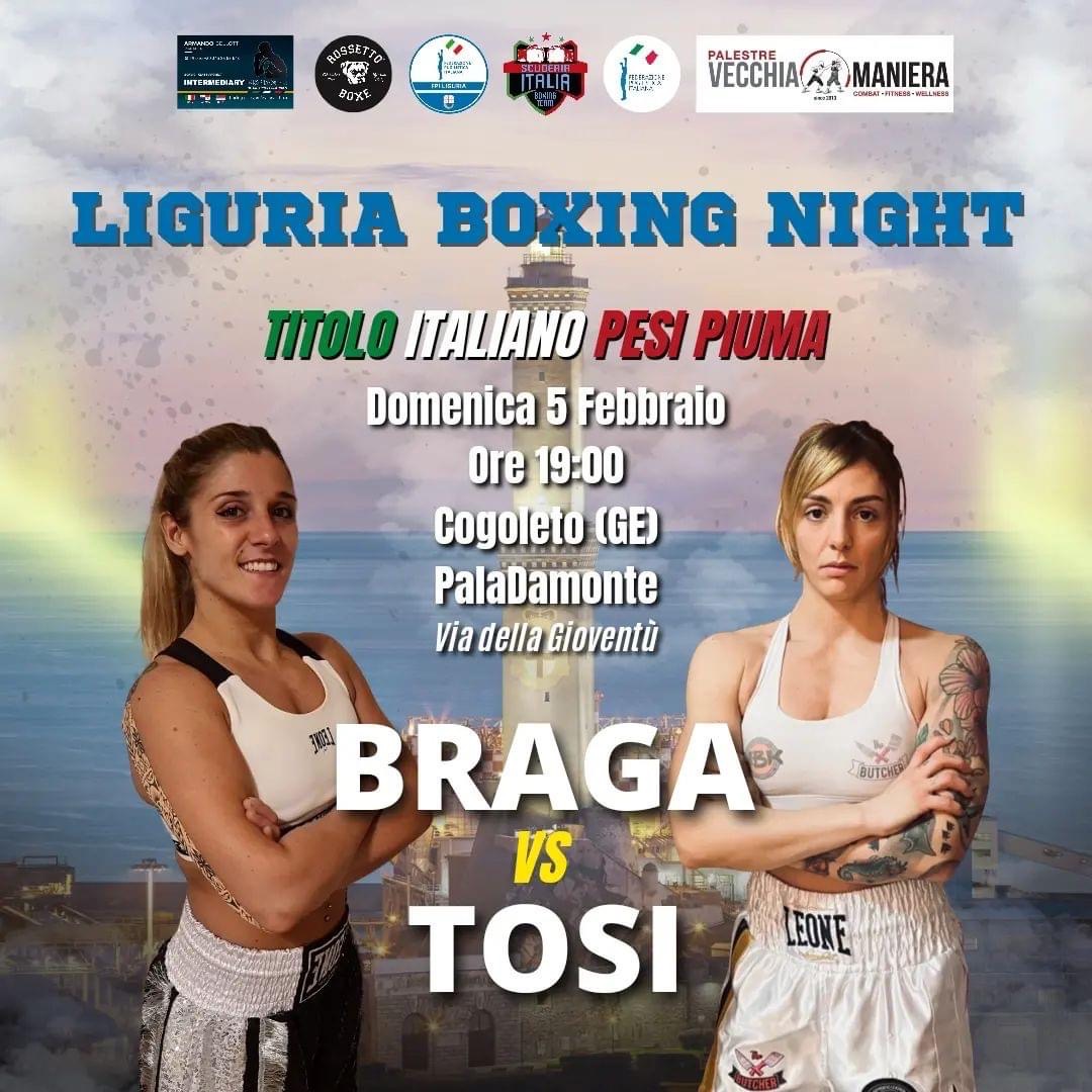 Il 5 febbraio p.v. al PalaDamonte du Cogoleto (GE) Braga vs Tosi per l'Italiano femminile dei Piuma