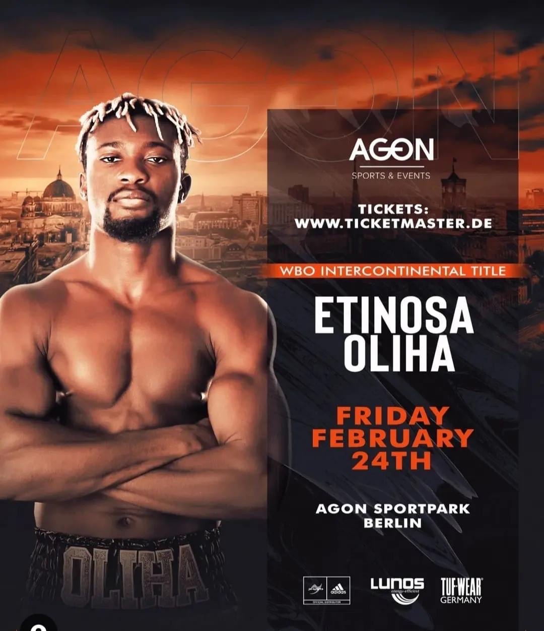 Il 24 febbraio a Berlino Etinosa Oliha sul ring per il WBO Intercontinentale 