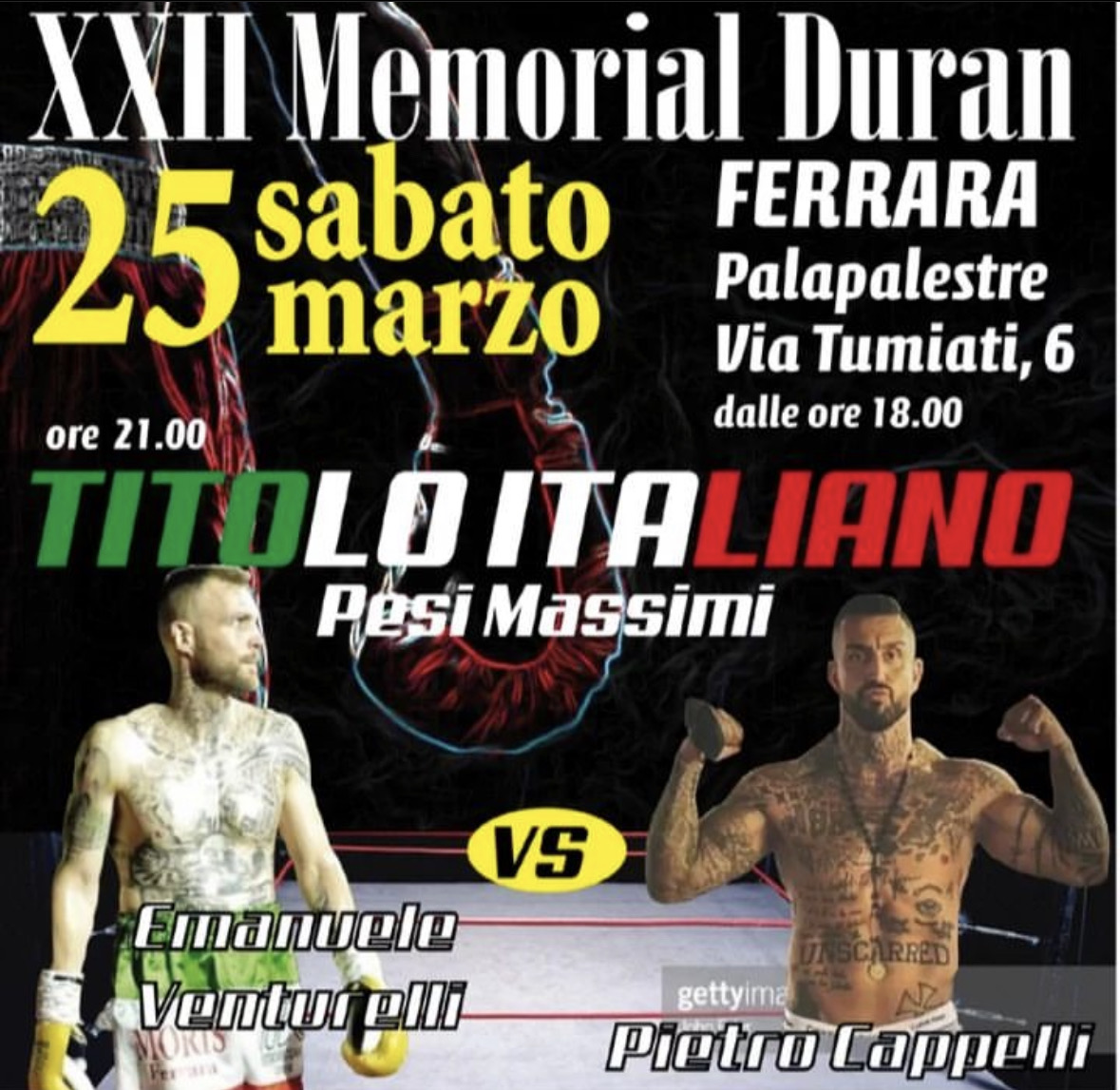 Il PalaPalestre di Ferrara il 25 Marzo sarà il ring della sfida per l'Italiano dei Massimi