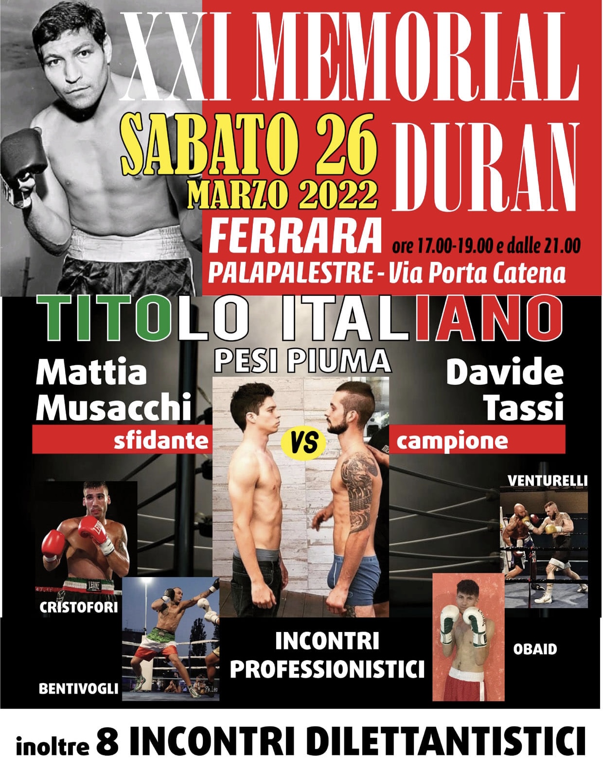 Il 26 marzo a Ferrara Tassi vs Musacchi per il Tricolore dei Piuma 