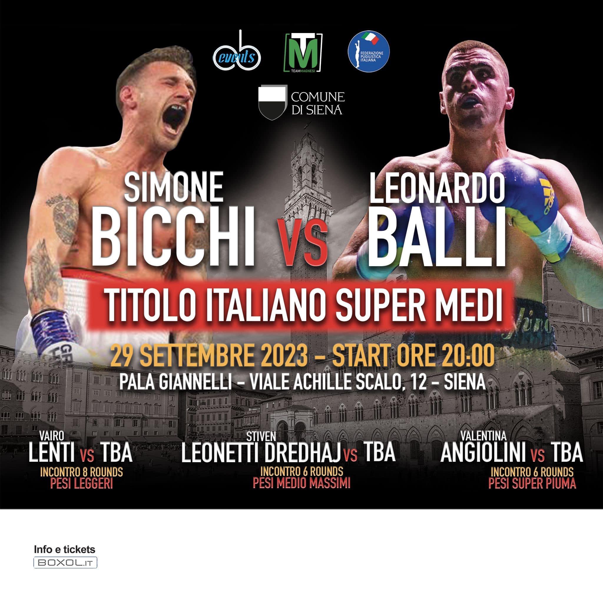 Il 29 settembre a Siena Gran Derby Toscano Bicchi vs Balli per il Titolo Italiano Supermedi