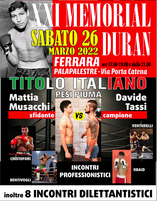 Ferrara Boxing Night: il 26 marzo la sfida Tassi vs Musacchi per il Titolo Italiano Piuma 