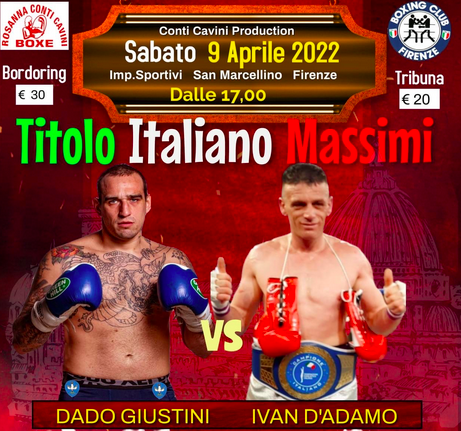 Sabato 9 aprile a Firenze D'Adamo vs Giustini per il Titolo Italiano Massimi 