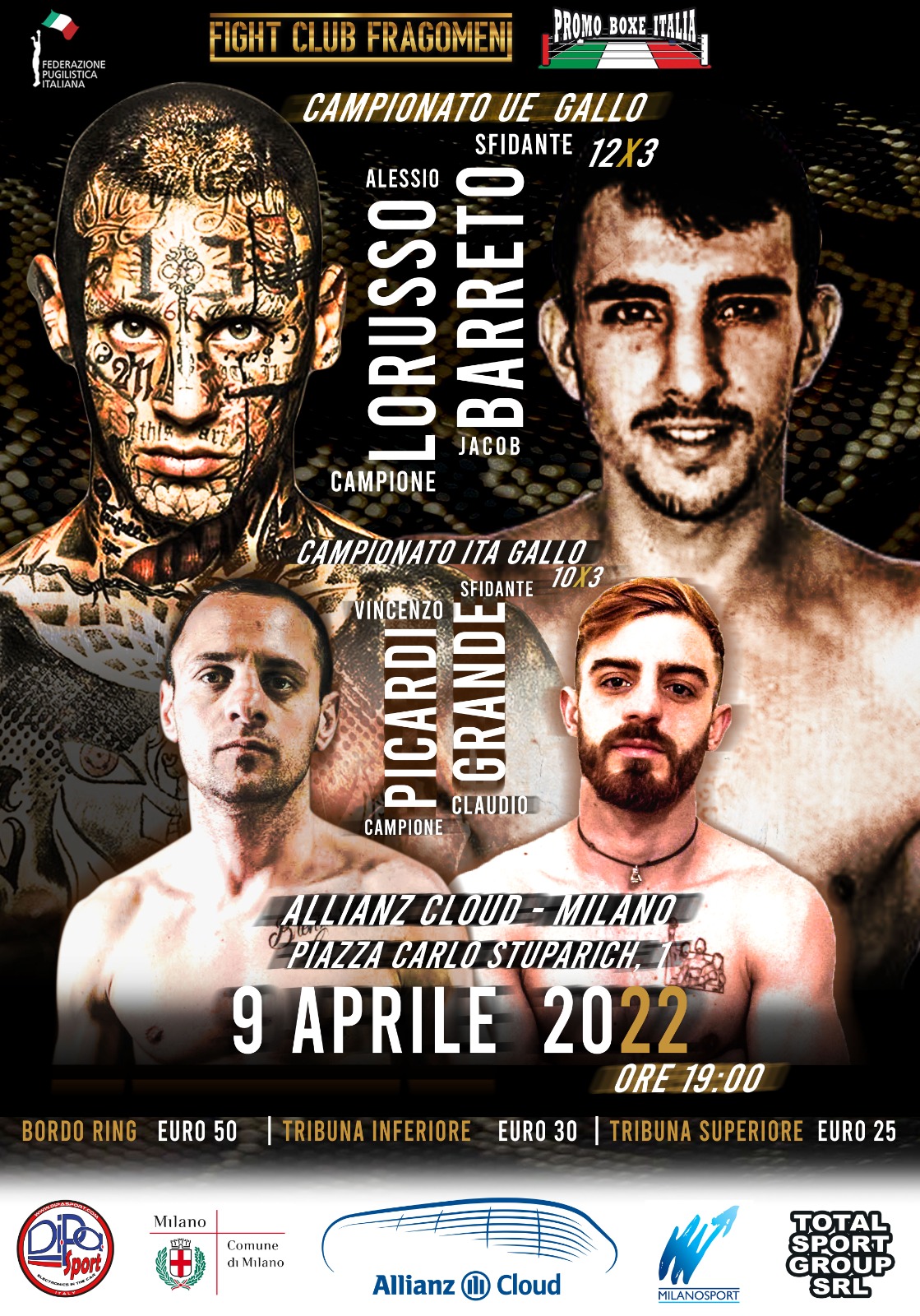 Milano Boxing Night: il 9 Aprile Lorusso per il titolo UE Gallo e la sfida Picardi-Grande per quello Italiano dei gallo