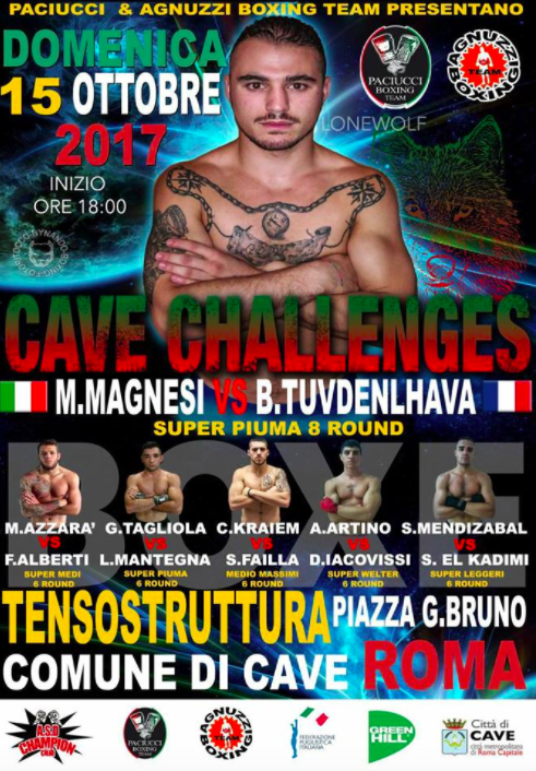 Domenica 15 Ottobre a Cave (RM) grande Boxe: Main Event Magnesi vs Tuvdenlhagva #ProBoxing