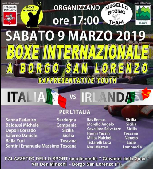 Il 9 Marzo a Borgo San Lorenzo il Dual Match Youth Italia vs irlanda #Itaboxing