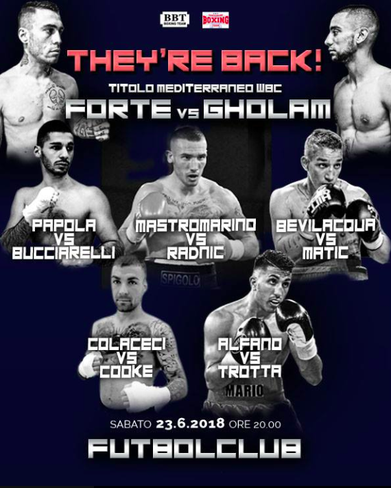Il 23 Giugno a Roma Forte vs Gholam per il Titolo del Mediterraneo WBC Piuma - GRANDE SOTTOCLOU #ProBoxing