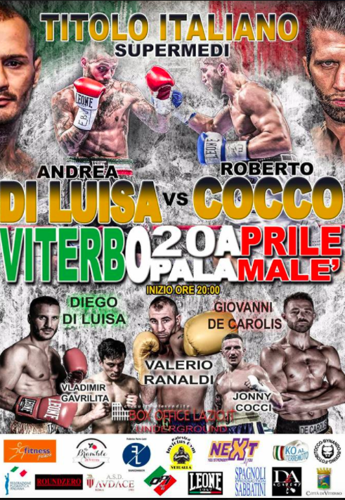 Il 20 Aprile Grande Boxe al PalaMalè di Viterbo - Main Event DiLuisa vs Cocco per il Tricolore dei Supermedi