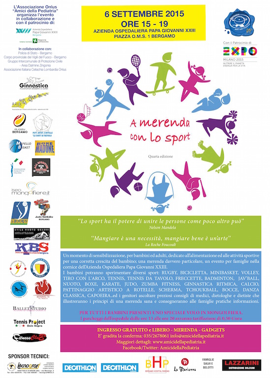Domenica 6 Settembre a Bergamo la 4° Edizione della manifestazione "A Merenda Con Lo Sport"