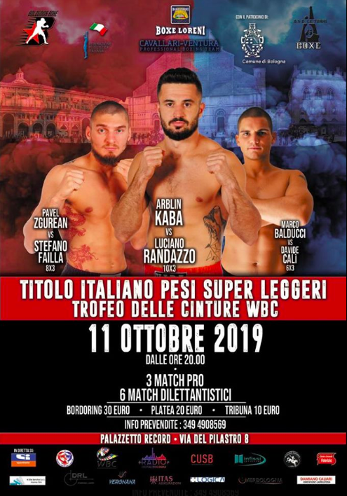 L'11 Ottobre a Bologna: Kaba vs Randazzo per la Cintura Italiana Superleggeri #ProBoxe
