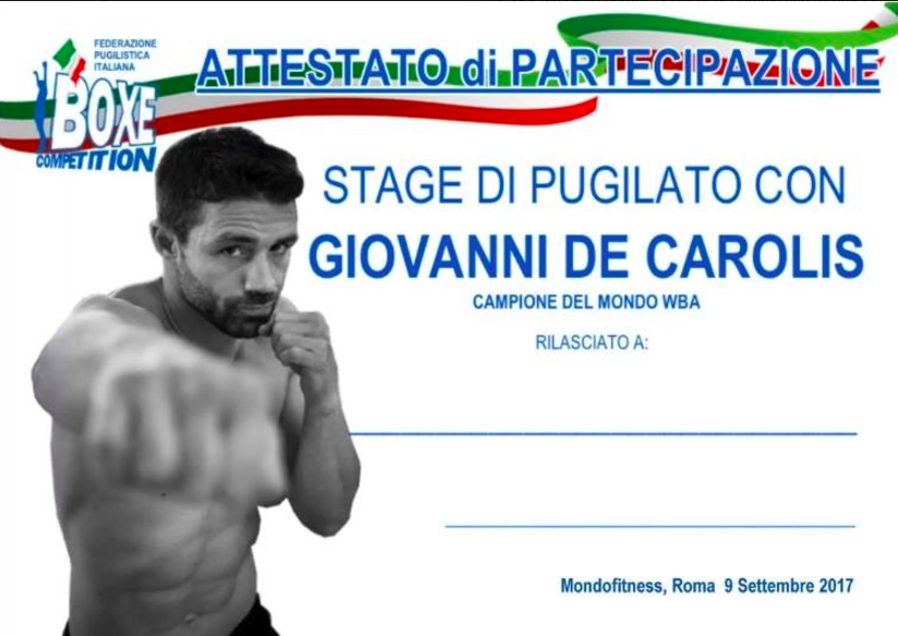 Il 9 settembre a MondoFitness Roma - Stage di Pugilato con De Carolis e Corso Aggiornamento di Boxe Competition