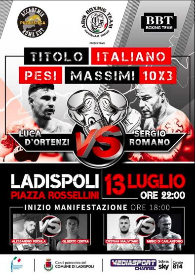 Il 13 luglio a Ladispoli (RM) D'Ortenzi vs Romano per il Titolo Italiano Pesi Massimi - INFO SOTTOCLOU #ProBoxe