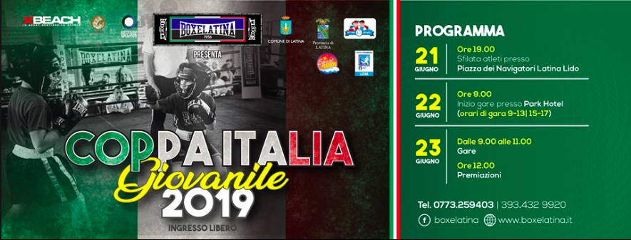 Fase Nazionale Coppa Italia Giovanile - Latina 21- 23 giugno 2019: Il Programma Ufficiale della Competizione #CoppaItalia19