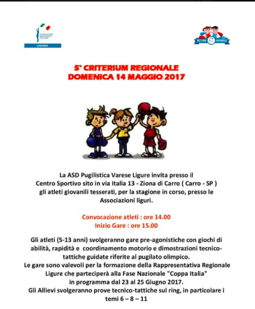 Il 14 Maggio a Carro il 5° Criterium 2017 del CR FPI Liguria #GiovanileFPI
