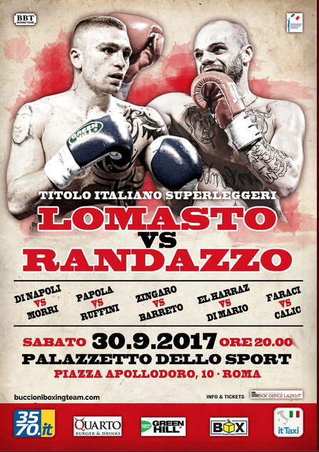 Il 30 settembre a Roma Lomasto vs Randazzo per il Titolo Italiano Superleggeri #ProBoxing