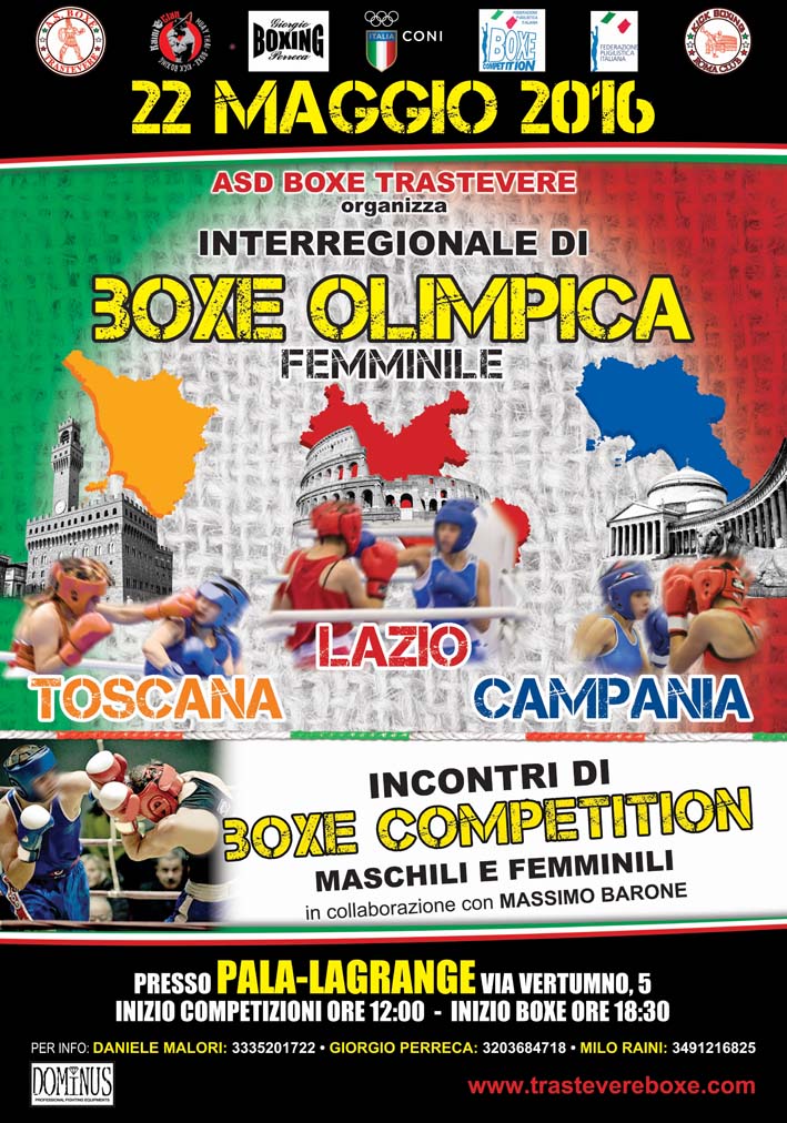 DOMENICA 22 MAGGIO a Roma Incontri di Boxe Competition all'interno del Triangolare Femminile Lazio/Toscana/Campania - INFO PER ISCRIZIONE